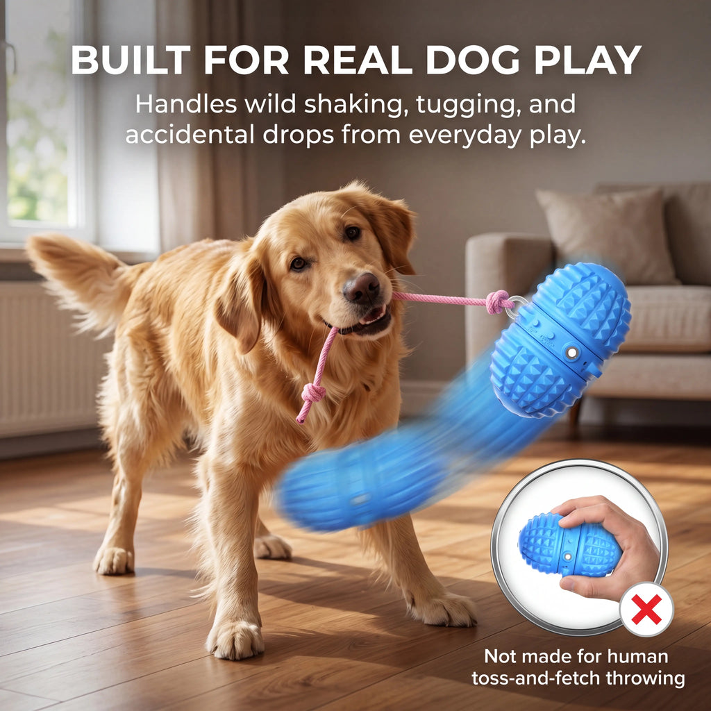 Smart Dog Toy Interactive Automatic Moving Ball Dual Motor Rolling Voice Recording Motion Activated Water Resistant Rechargeable Pet Toy with Rope for Small Medium Dogs Indoor Active Play Boredom Busting