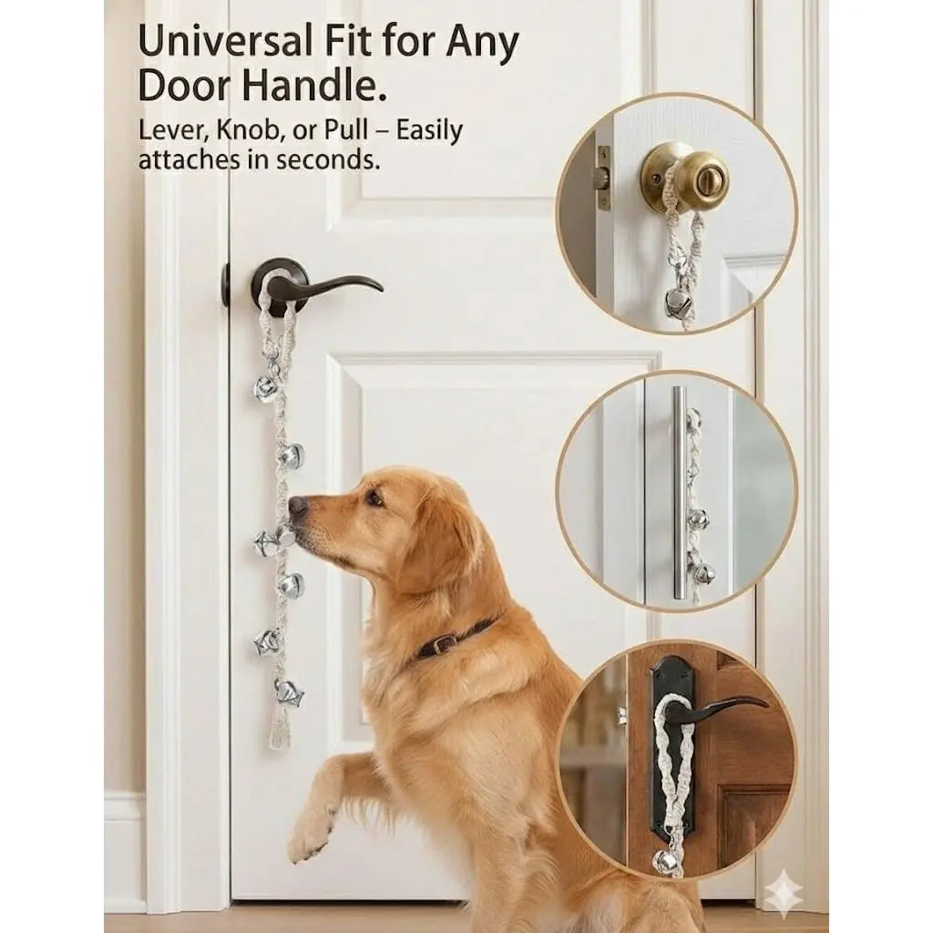 Handmade Look Adjustable Dog Potty Training Door Bell, Premium Twisted Yarn Potty Cue Tool, Beige Dog & Cat Flap Accessory