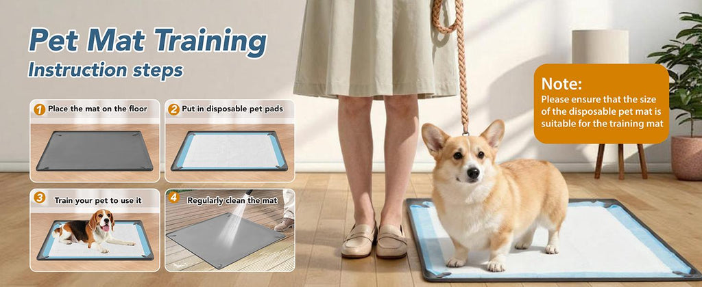 Pee Pad Holder for Dogs, Non-Slip Silicone Puppy Potty Training Tray with 4 Magnetic Clips & Leak-Proof Raised Edge, Dog Pee Pad Holder for Home Indoor Floor Protection, Puppy Essentials