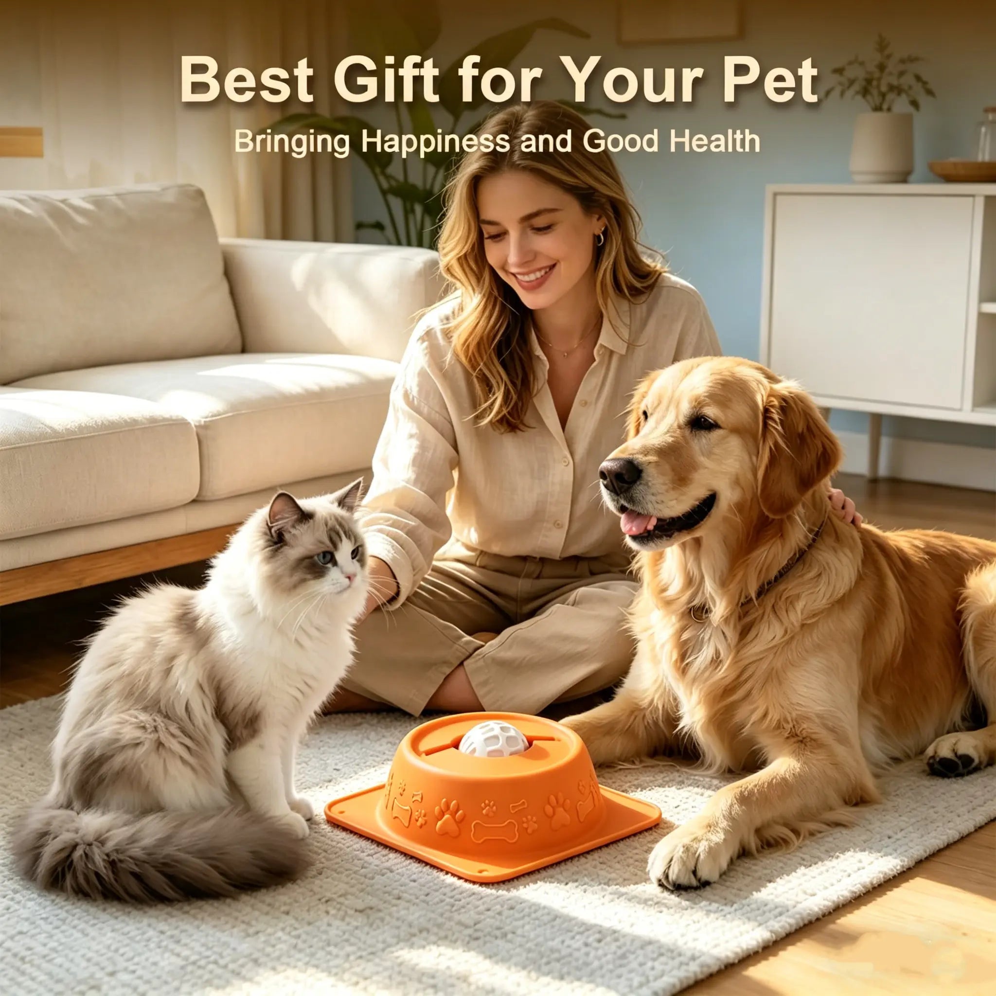 No-Spill Liquid Slow Feeder Bowl for Dogs Cats, Lick Toy with Rolling Ball Design, Calming Anxiety Relief Feeder for Bone Broth Yogurt, Anti-Slip Silicone Bowl for Small Medium Large Pets