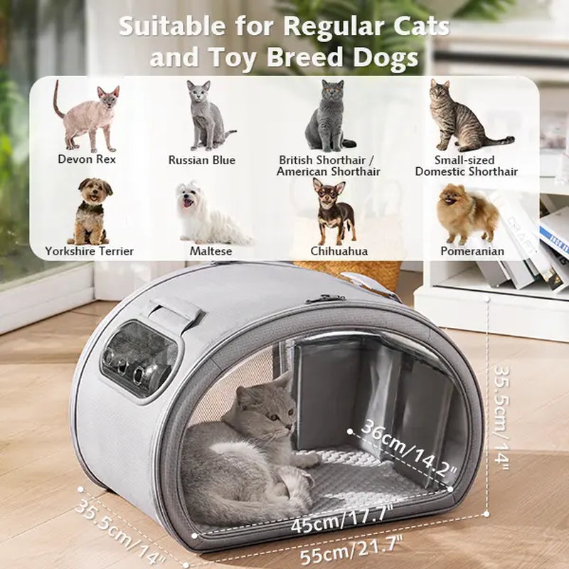 Pecute Pet Cooling House, Portable Bubble View Pod with Detachable Cooling Blanket, Full-View Window, Insulated Wall, No-Assembly Design for Small Dogs/Cats, Travel & Indoor Use