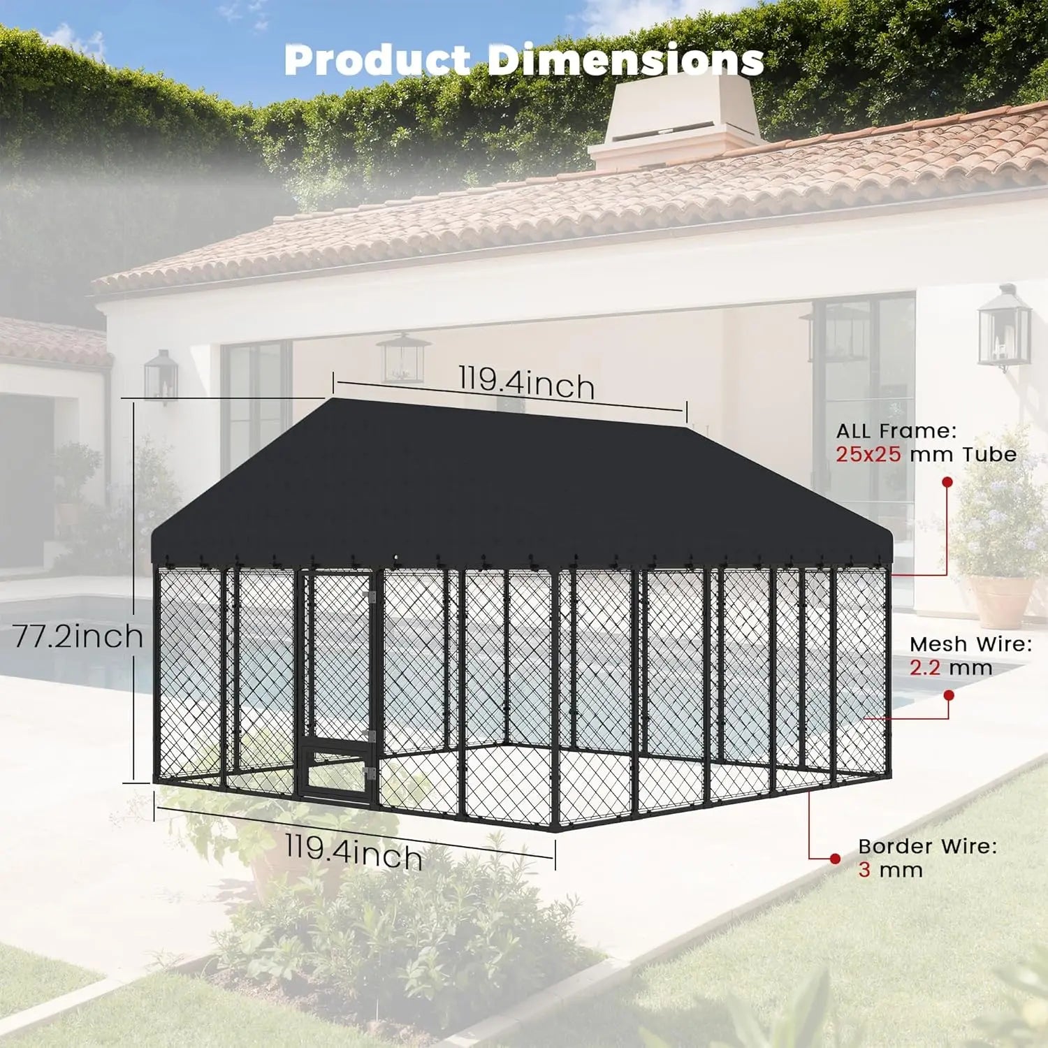 [Summervibes]Maison BACKYARDS Large Size Walk-In Wire Mesh Outdoor Dog Kennel, Anti-Rust Steel Enclosure with Secure Double Locks, Uv-Resistant Waterproof Roof Cover, Weatherproofing for Large Dogs (2-3 Packages Delivery) Tiktokshopspringglowup,Summervibe