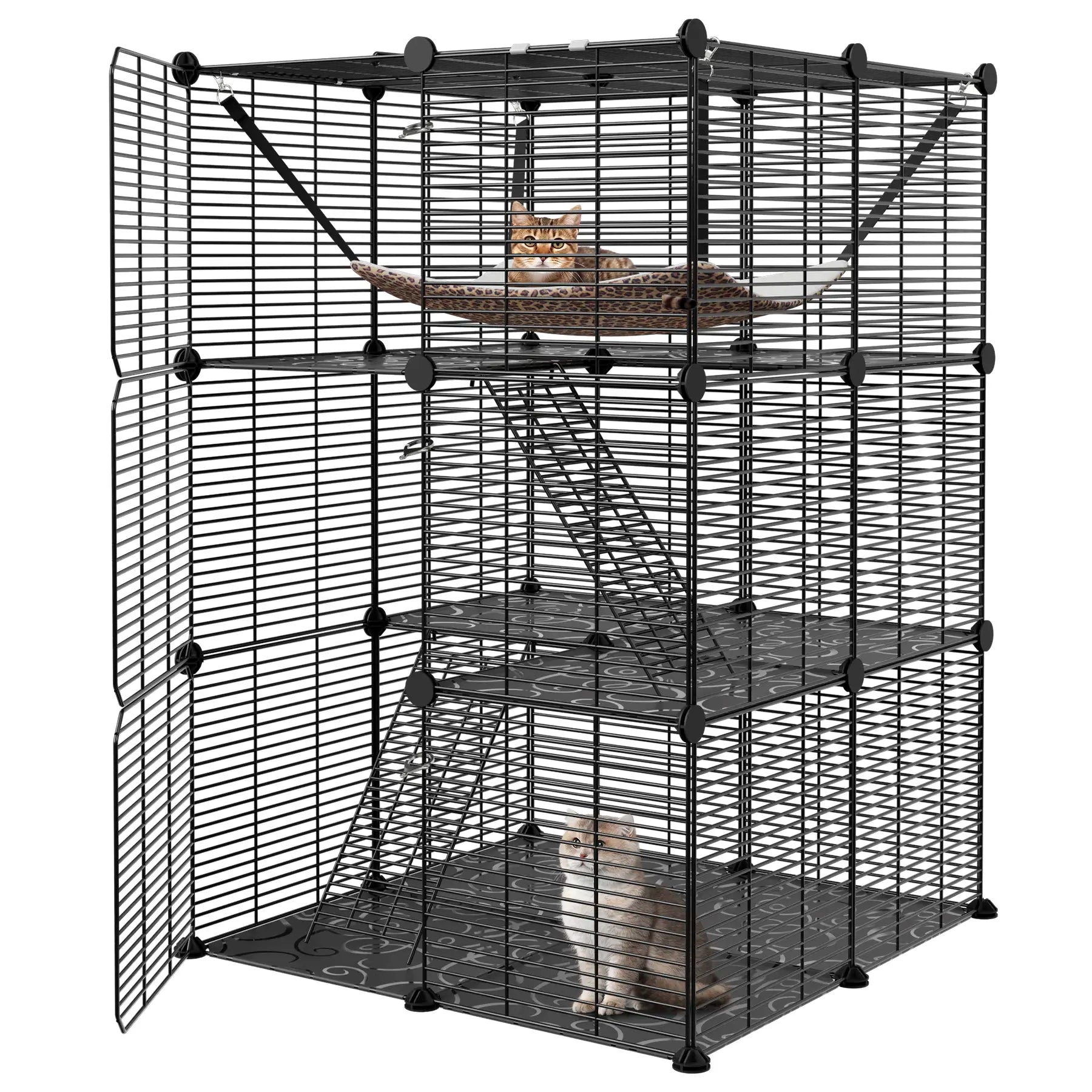 Zeny DIY Multi-Level Metal Wire Kitty Cage Carrier - 3-Tier/4-Tier Enclosed Indoor Kennel Playpen with Hammock, Skylight Door, Spacious Area for Cats, Small Animals