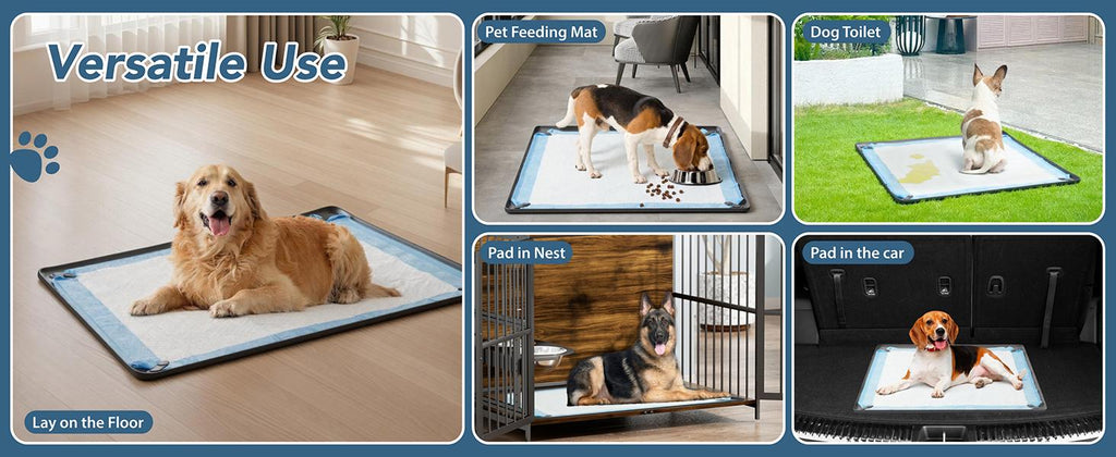 Pee Pad Holder for Dogs, Non-Slip Silicone Puppy Potty Training Tray with 4 Magnetic Clips & Leak-Proof Raised Edge, Dog Pee Pad Holder for Home Indoor Floor Protection, Puppy Essentials