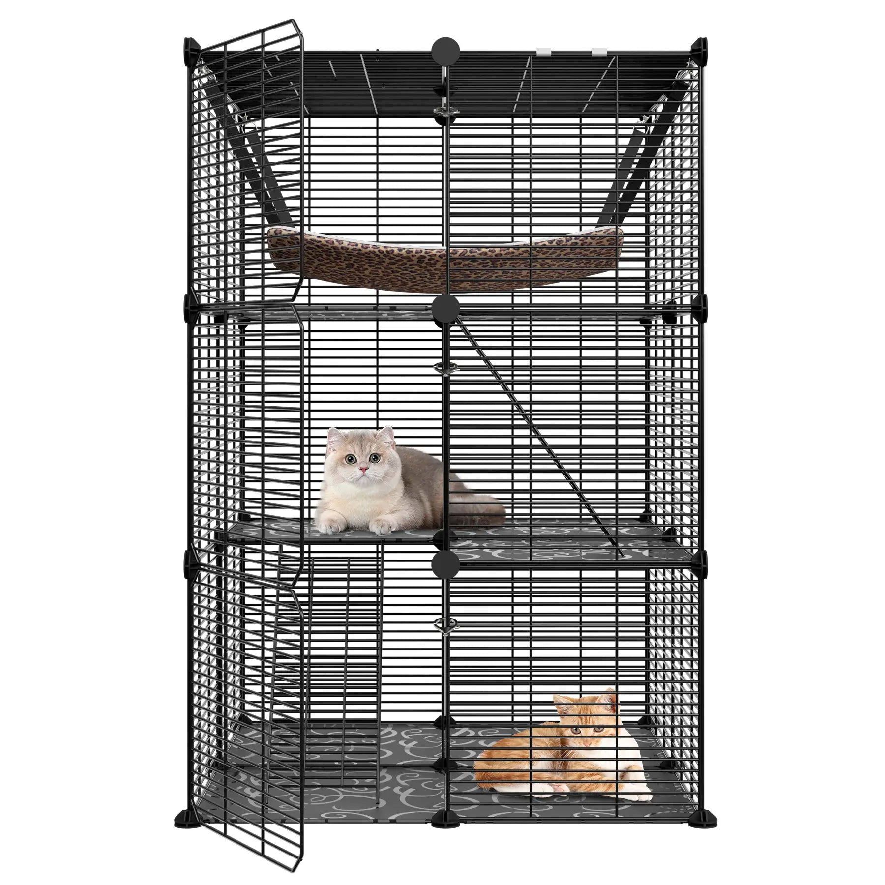 Zeny DIY Multi-Level Metal Wire Kitty Cage Carrier - 3-Tier/4-Tier Enclosed Indoor Kennel Playpen with Hammock, Skylight Door, Spacious Area for Cats, Small Animals