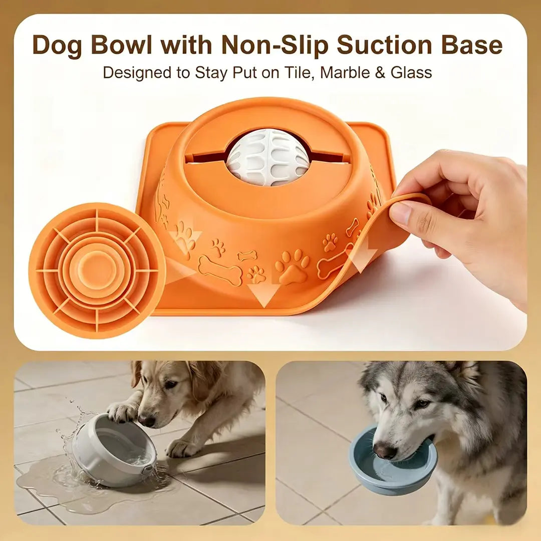No-Spill Liquid Slow Feeder Bowl for Dogs Cats, Lick Toy with Rolling Ball Design, Calming Anxiety Relief Feeder for Bone Broth Yogurt, Anti-Slip Silicone Bowl for Small Medium Large Pets