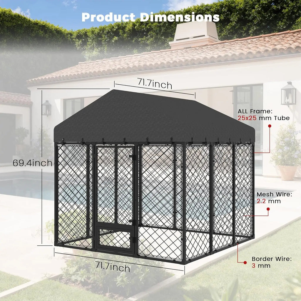 [Summervibes]Maison BACKYARDS Large Size Walk-In Wire Mesh Outdoor Dog Kennel, Anti-Rust Steel Enclosure with Secure Double Locks, Uv-Resistant Waterproof Roof Cover, Weatherproofing for Large Dogs (2-3 Packages Delivery) Tiktokshopspringglowup,Summervibe