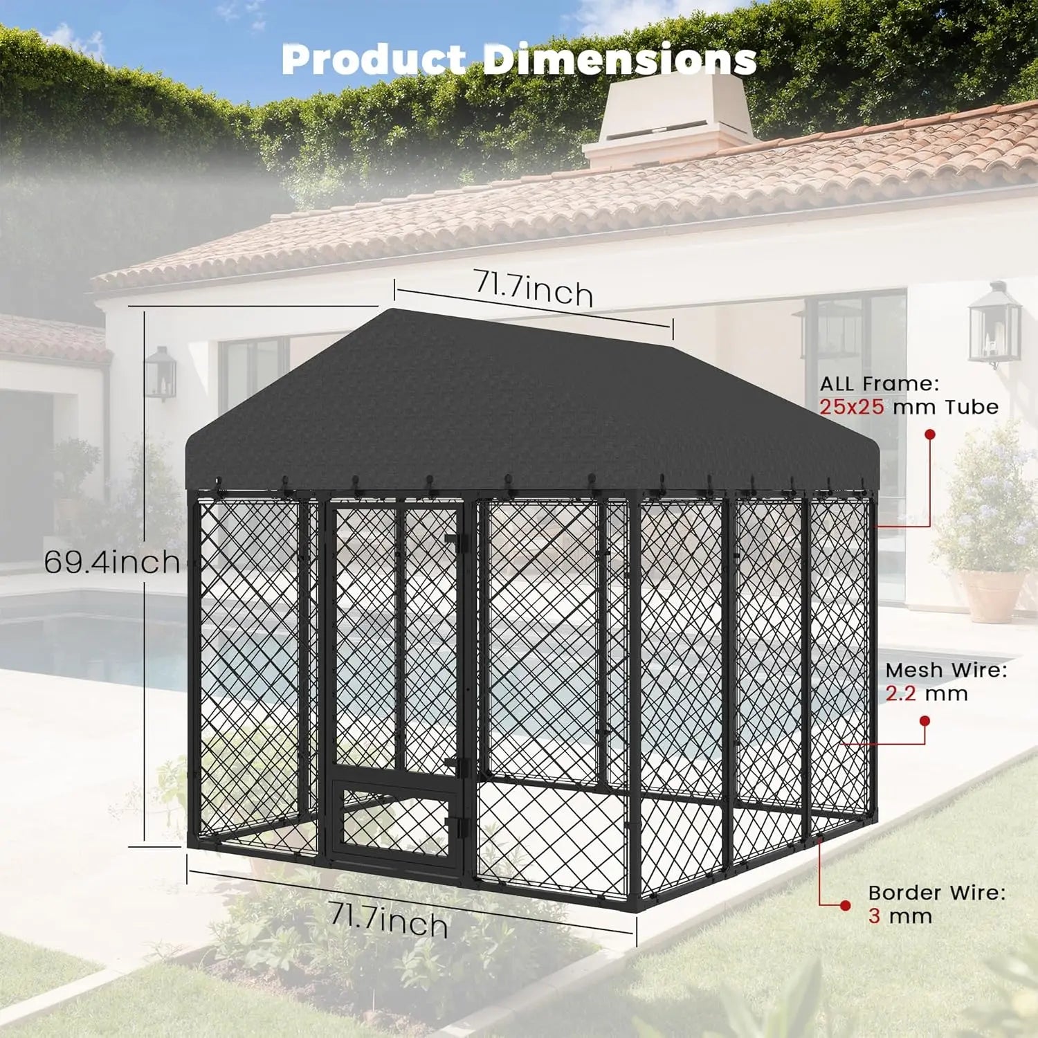 [Summervibes]Maison BACKYARDS Large Size Walk-In Wire Mesh Outdoor Dog Kennel, Anti-Rust Steel Enclosure with Secure Double Locks, Uv-Resistant Waterproof Roof Cover, Weatherproofing for Large Dogs (2-3 Packages Delivery) Tiktokshopspringglowup,Summervibe