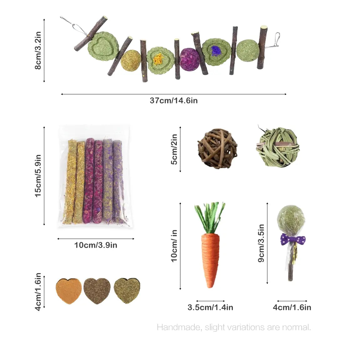 Rabbit Chew Toys Set, Natural Apple Sticks & Timothy Hay Treats, Molar Toys for Bunny, Guinea Pig, Small Pets, Cage Accessories for Teeth Grinding #Summervibes
