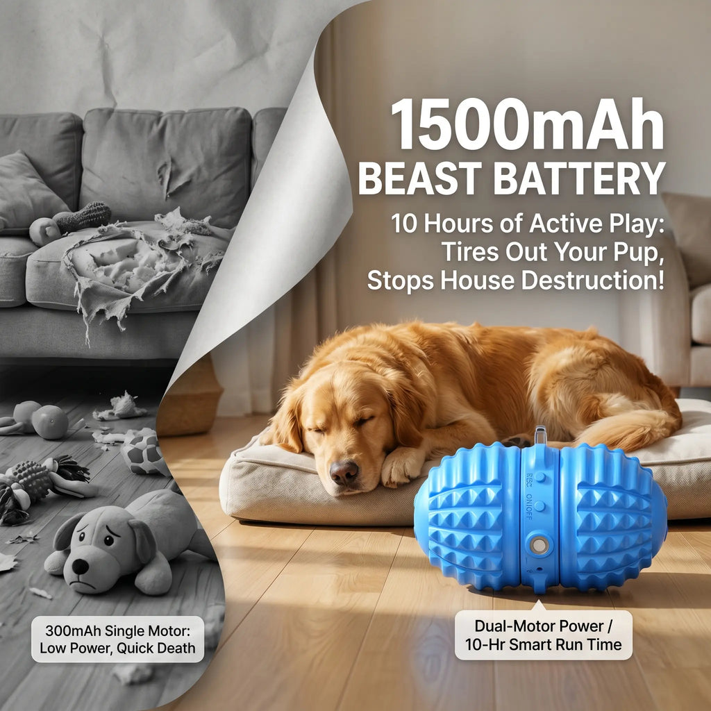 Smart Dog Toy Interactive Automatic Moving Ball Dual Motor Rolling Voice Recording Motion Activated Water Resistant Rechargeable Pet Toy with Rope for Small Medium Dogs Indoor Active Play Boredom Busting