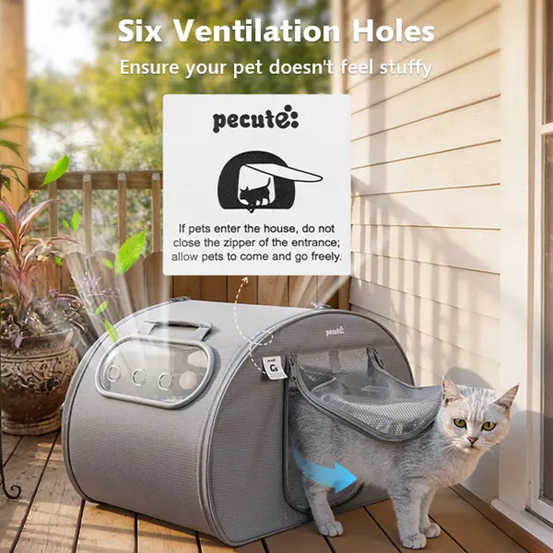 Pecute Pet Cooling House, Portable Bubble View Pod with Detachable Cooling Blanket, Full-View Window, Insulated Wall, No-Assembly Design for Small Dogs/Cats, Travel & Indoor Use