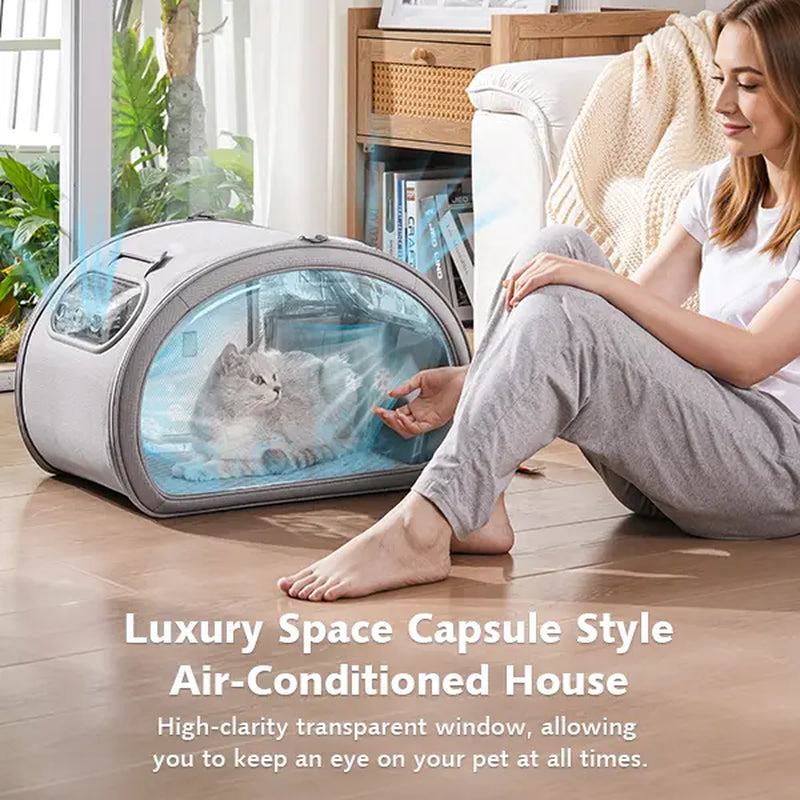 Pecute Pet Cooling House, Portable Bubble View Pod with Detachable Cooling Blanket, Full-View Window, Insulated Wall, No-Assembly Design for Small Dogs/Cats, Travel & Indoor Use