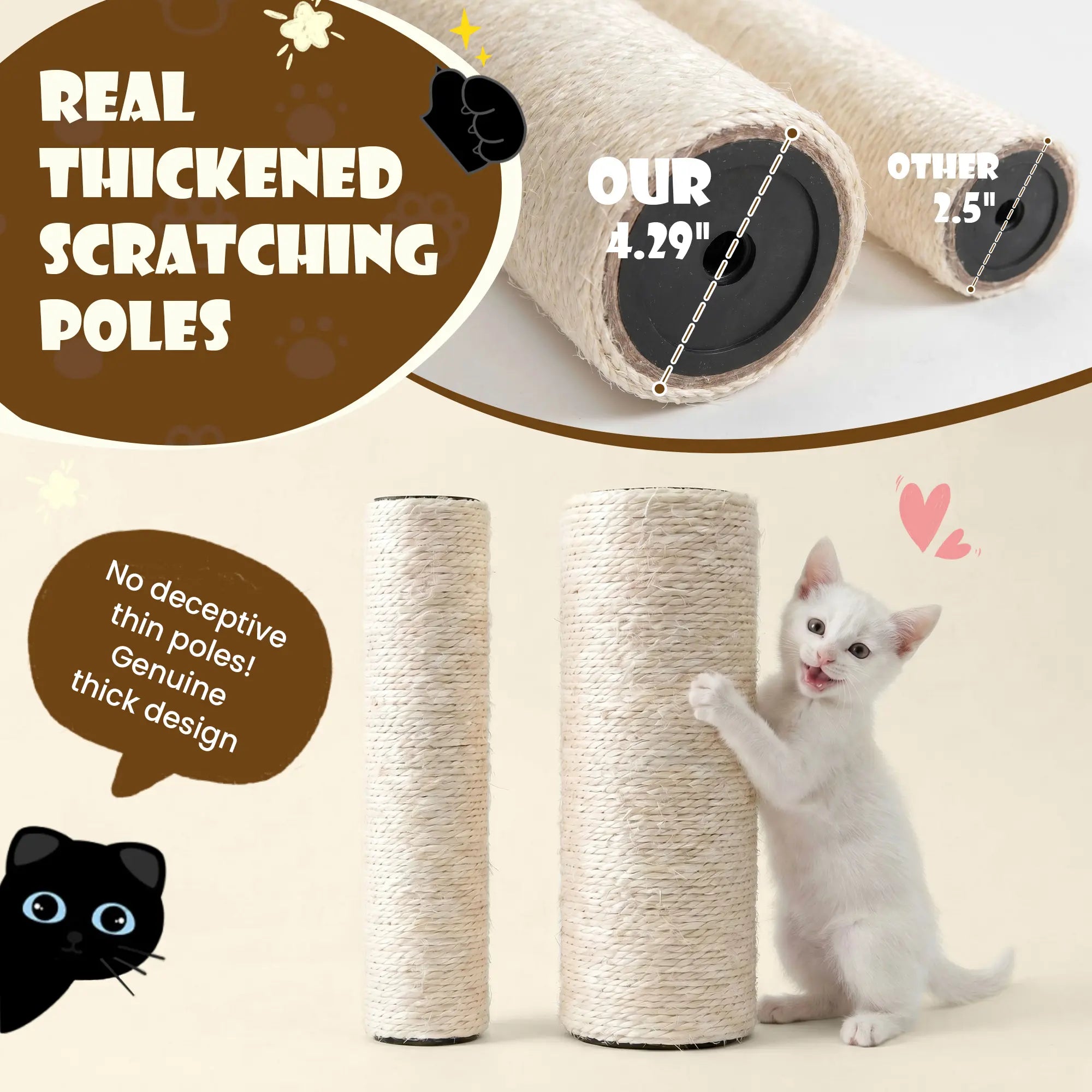 SHA CERLIN 77-Inch Multi-Level Plush Cat Tree Tower, Vertical Scratcher with Extra Thick Scratching Posts, Detachable Washable Cushions, Anti-Tip Safety Design, Leopard & Cream White Color