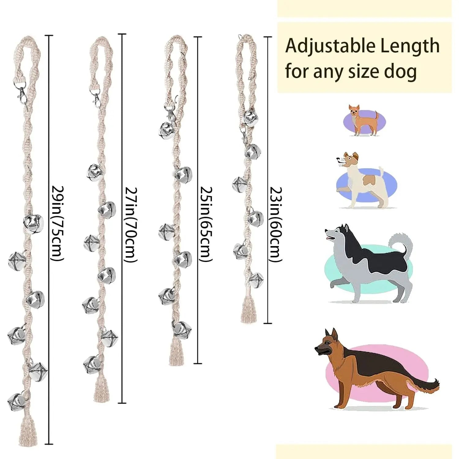Handmade Look Adjustable Dog Potty Training Door Bell, Premium Twisted Yarn Potty Cue Tool, Beige Dog & Cat Flap Accessory