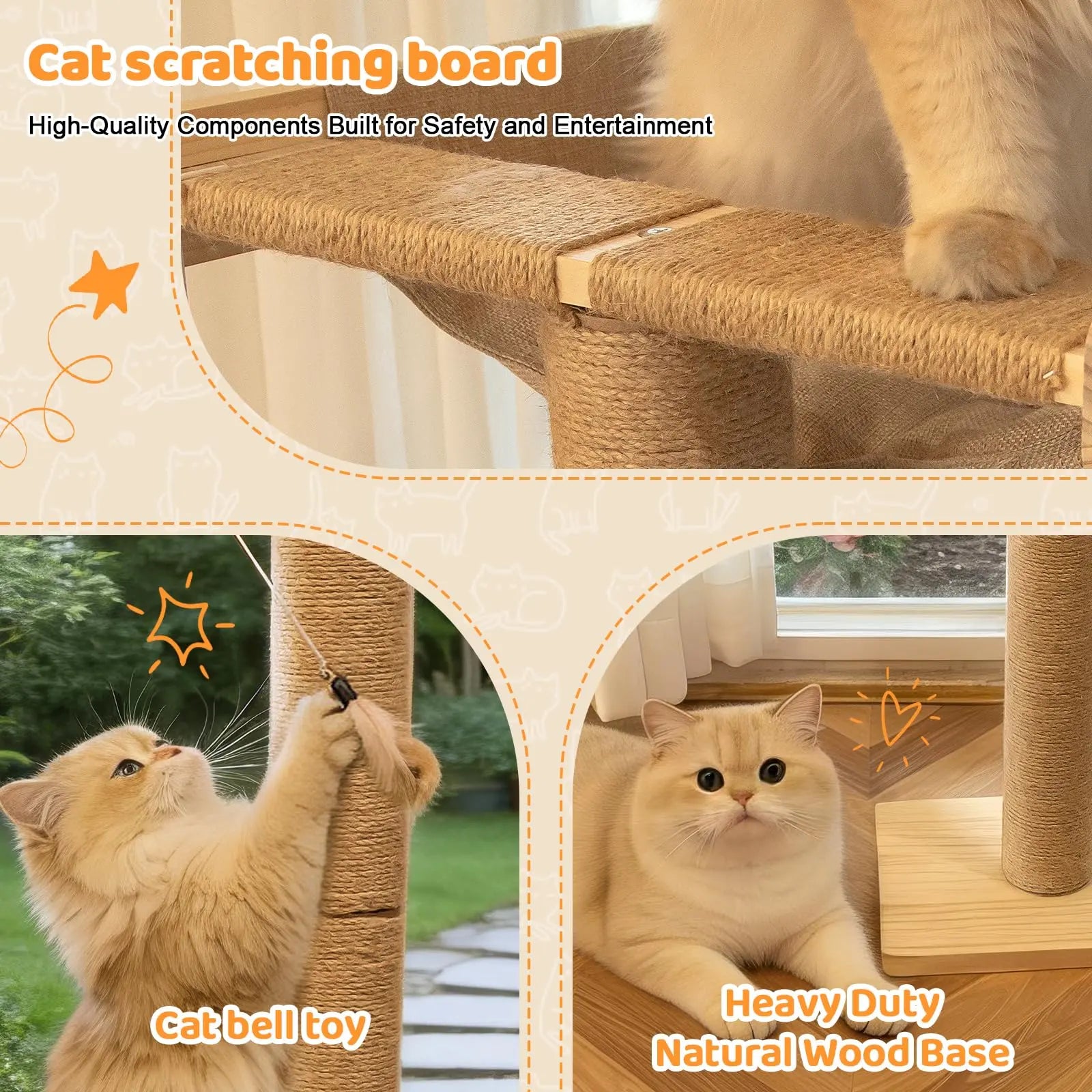 Cat Window Perch Hammock with 3-Piece Detachable Roman Column Sisal Scratching Posts, Drill-Free Suction Cup Mount, Extra Large for Large Cats & Maine Coons