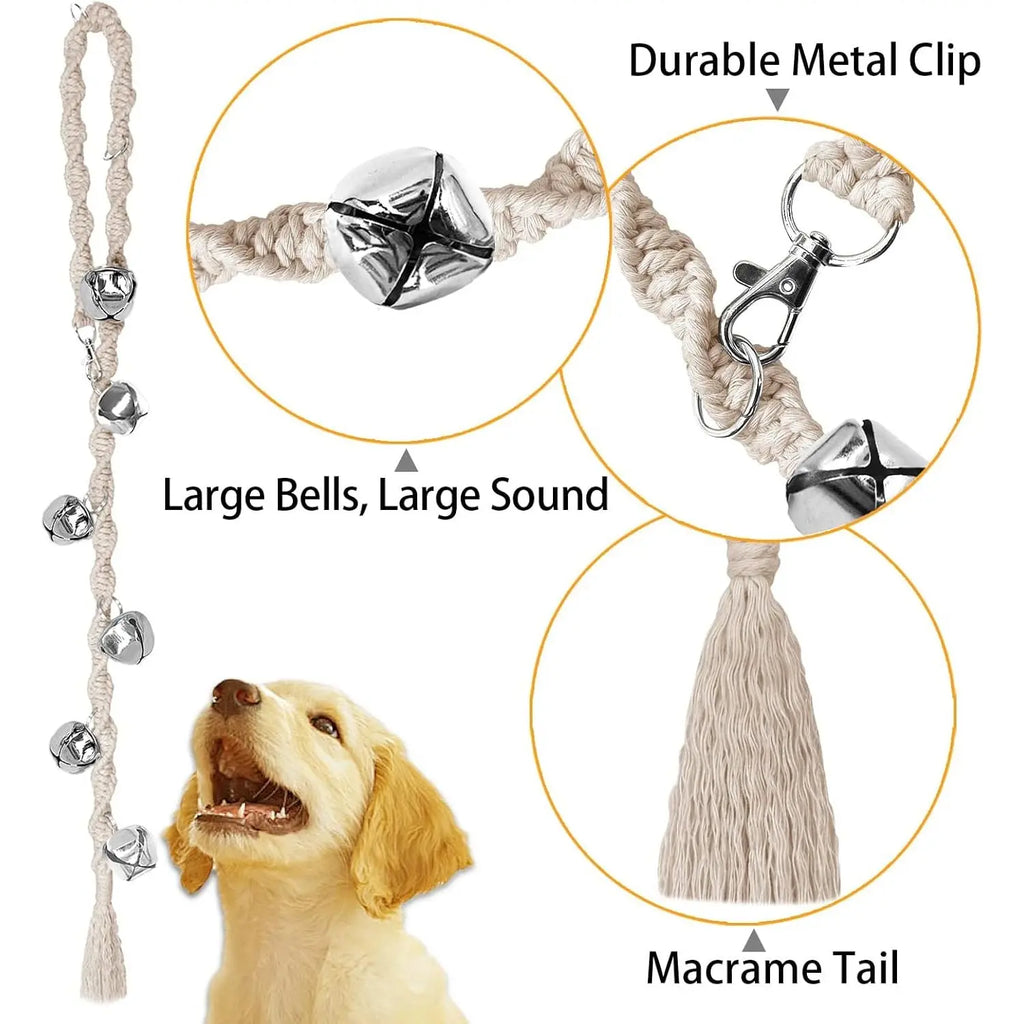 Handmade Look Adjustable Dog Potty Training Door Bell, Premium Twisted Yarn Potty Cue Tool, Beige Dog & Cat Flap Accessory