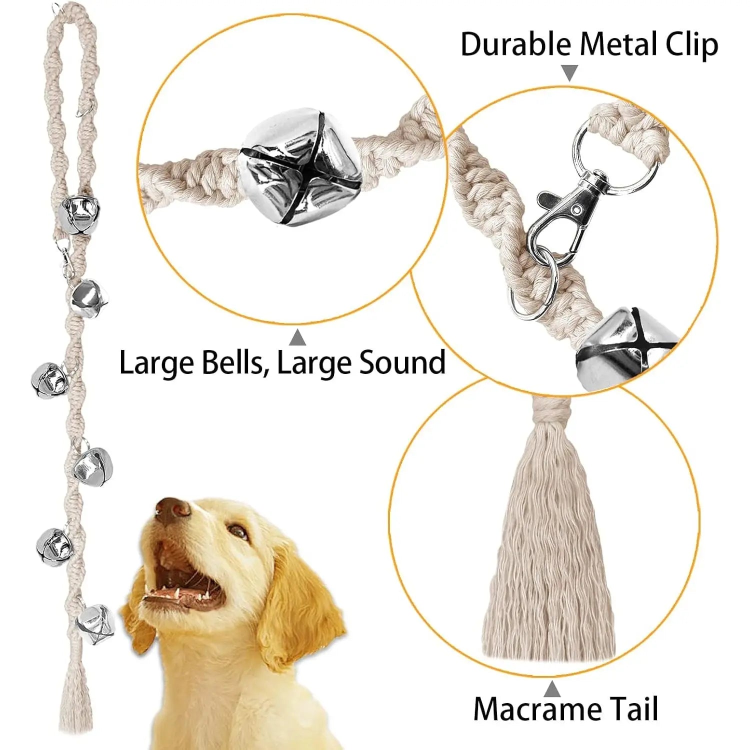 Handmade Look Adjustable Dog Potty Training Door Bell, Premium Twisted Yarn Potty Cue Tool, Beige Dog & Cat Flap Accessory
