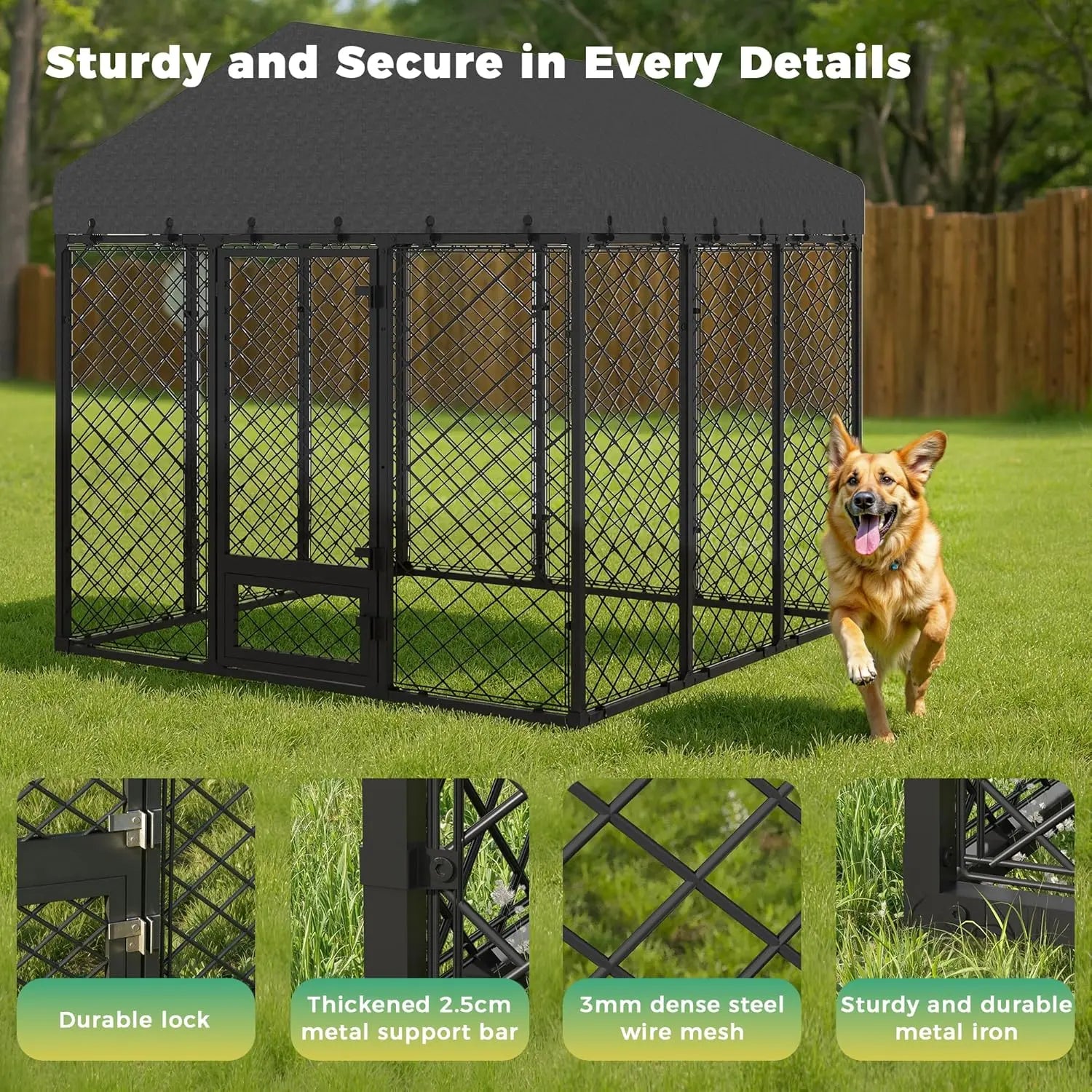 [Summervibes]Maison BACKYARDS Large Size Walk-In Wire Mesh Outdoor Dog Kennel, Anti-Rust Steel Enclosure with Secure Double Locks, Uv-Resistant Waterproof Roof Cover, Weatherproofing for Large Dogs (2-3 Packages Delivery) Tiktokshopspringglowup,Summervibe
