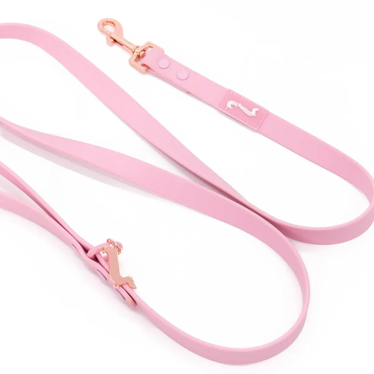 Ween Pink Waterproof Easy-Clean Leash with Rose Gold Keyring & Doxie Charm - Adjustable Length 60" X 1" PVC Material for Pet Walks