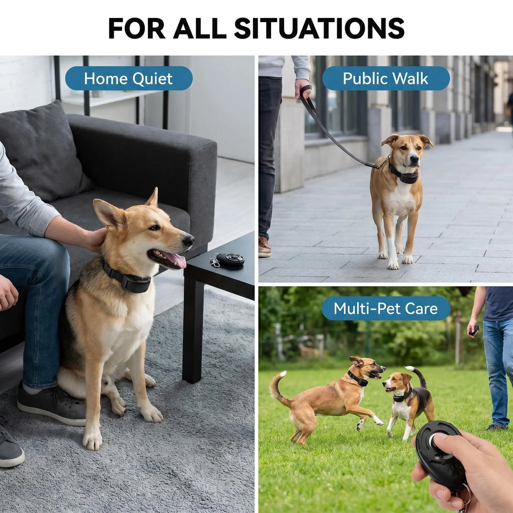 2 in 1 Dog Bark Collar Training Set, Gentle Remote Control No Barking Solution for Home Neighborhood Walks Public Park Pet Management