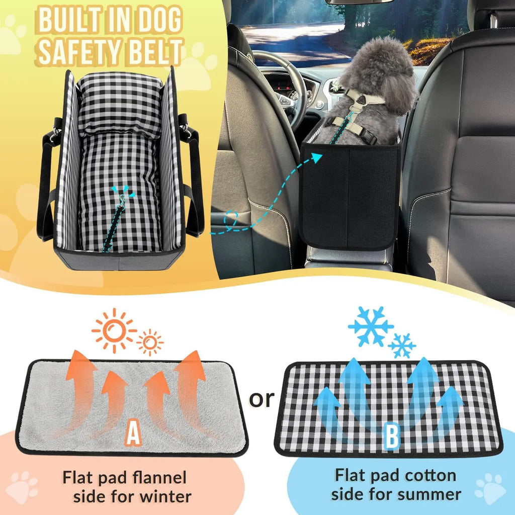 Must-Have Center Console Dog Car Seat - Anxiety Relief Small Pet Booster Seat, Ultra-Safe Armrest Dog Bed for Travel, Cozy & Secure Car Seat for Small Dogs & Cats