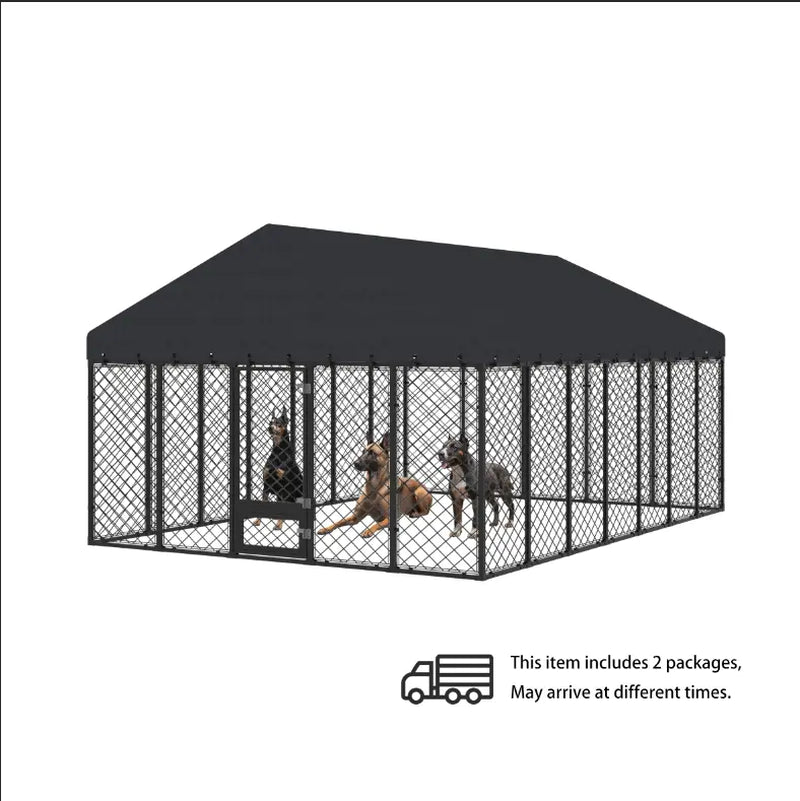 [Summervibes]Maison BACKYARDS Large Size Walk-In Wire Mesh Outdoor Dog Kennel, Anti-Rust Steel Enclosure with Secure Double Locks, Uv-Resistant Waterproof Roof Cover, Weatherproofing for Large Dogs (2-3 Packages Delivery) Tiktokshopspringglowup,Summervibe