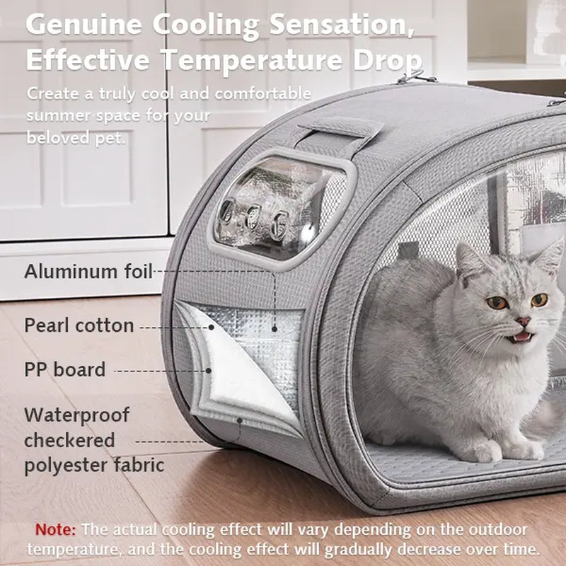 Pecute Pet Cooling House, Portable Bubble View Pod with Detachable Cooling Blanket, Full-View Window, Insulated Wall, No-Assembly Design for Small Dogs/Cats, Travel & Indoor Use
