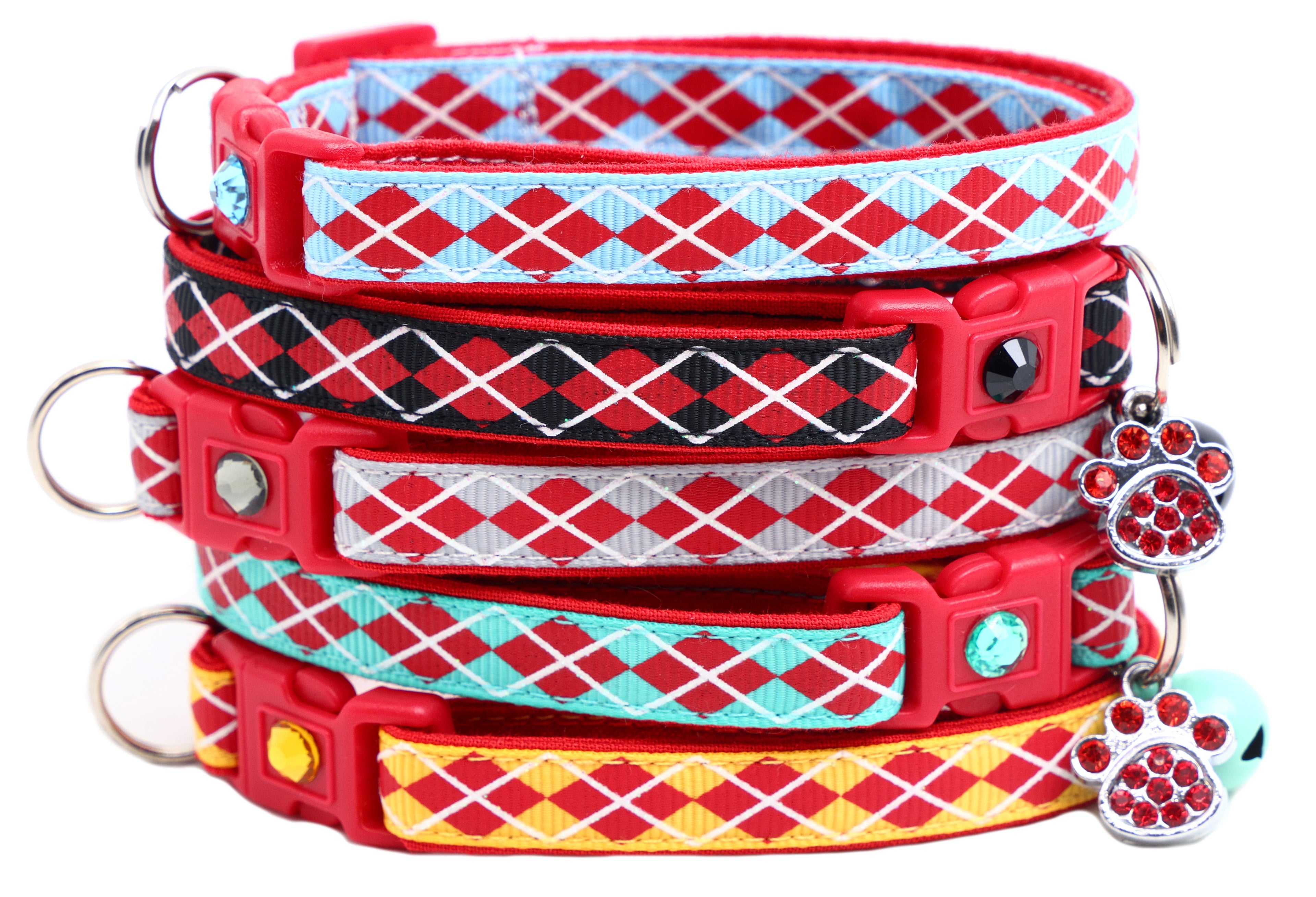 Red Argyle Breakaway Cat Collar-0