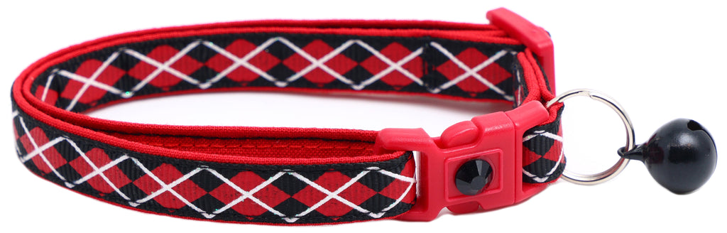 Red Argyle Breakaway Cat Collar-10