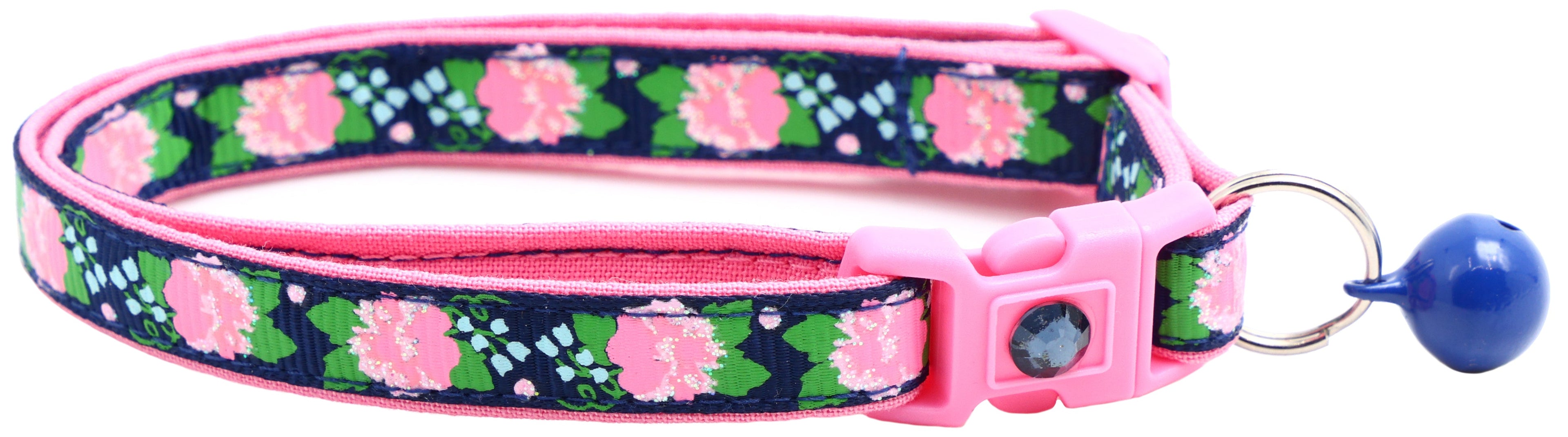 Pink Carnations on Navy Cat Collar-1