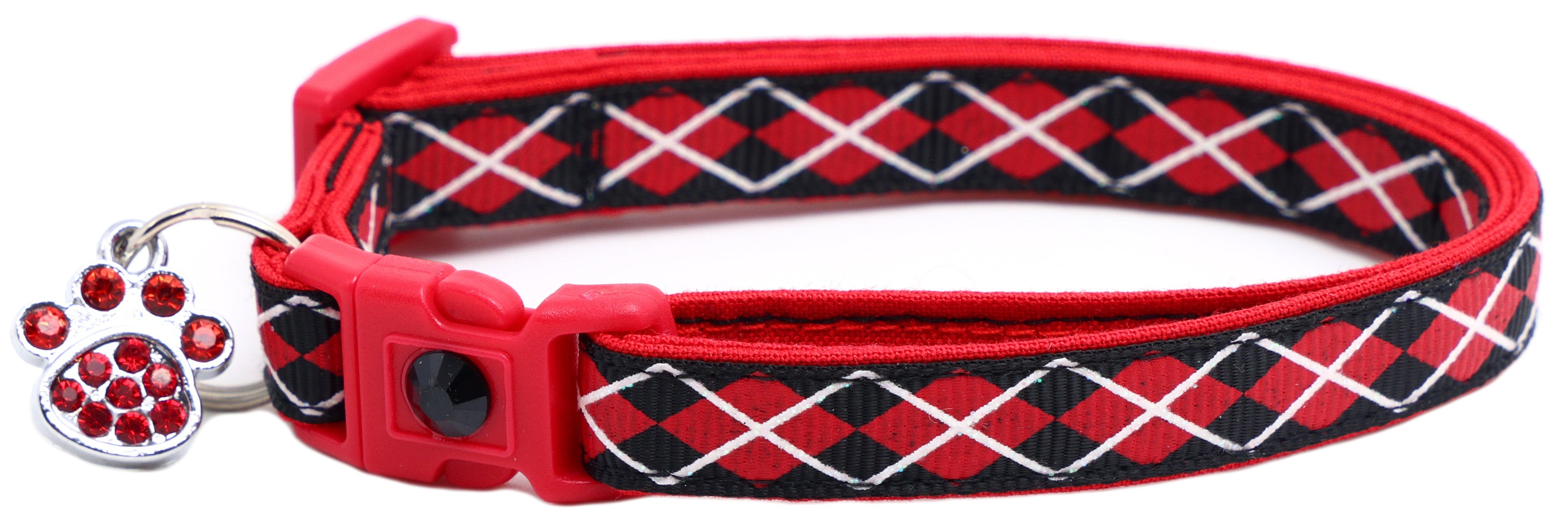 Red Argyle Breakaway Cat Collar-19