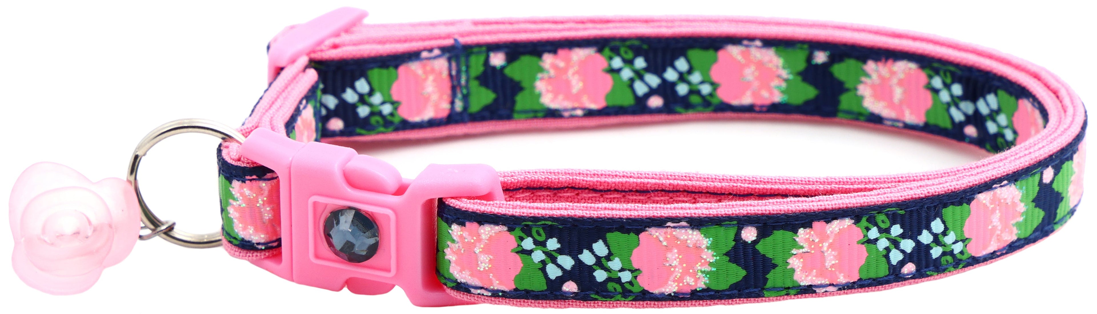 Pink Carnations on Navy Cat Collar-2