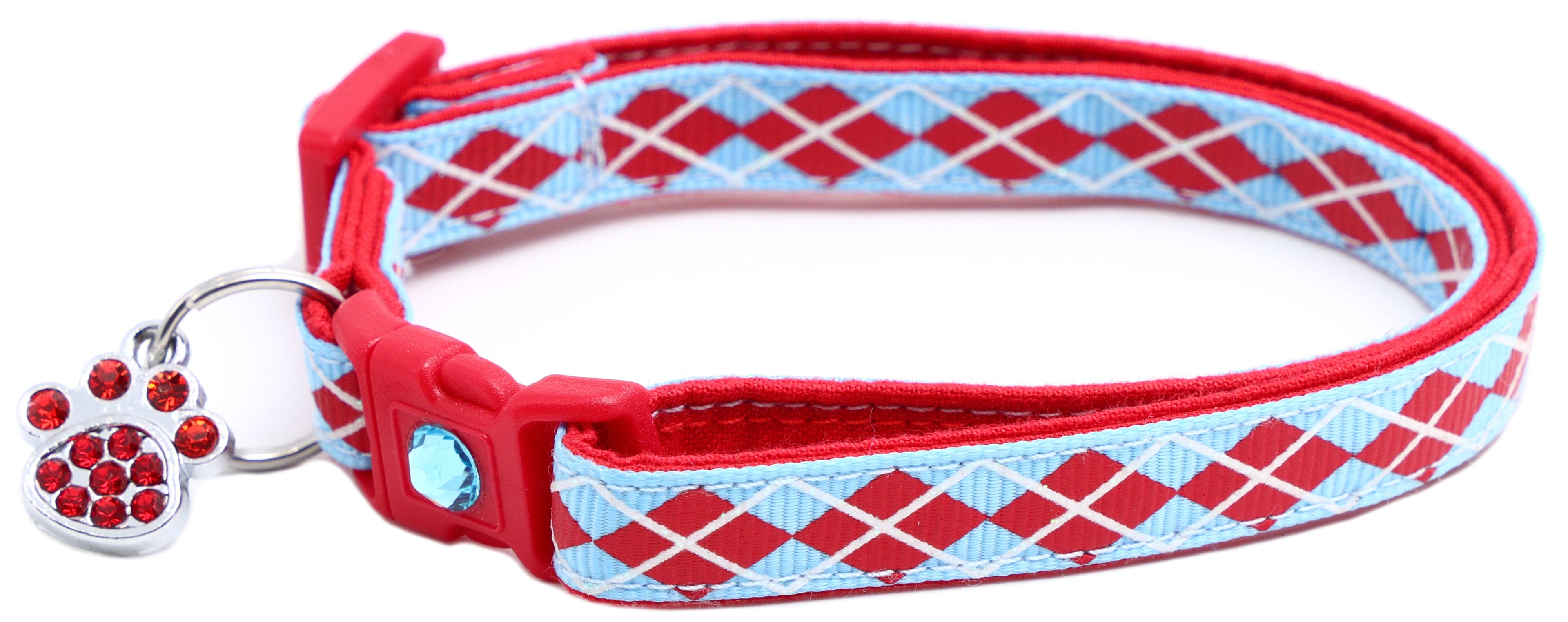 Red Argyle Breakaway Cat Collar-20