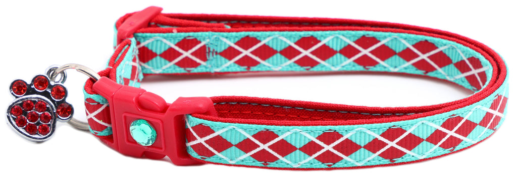 Red Argyle Breakaway Cat Collar-2