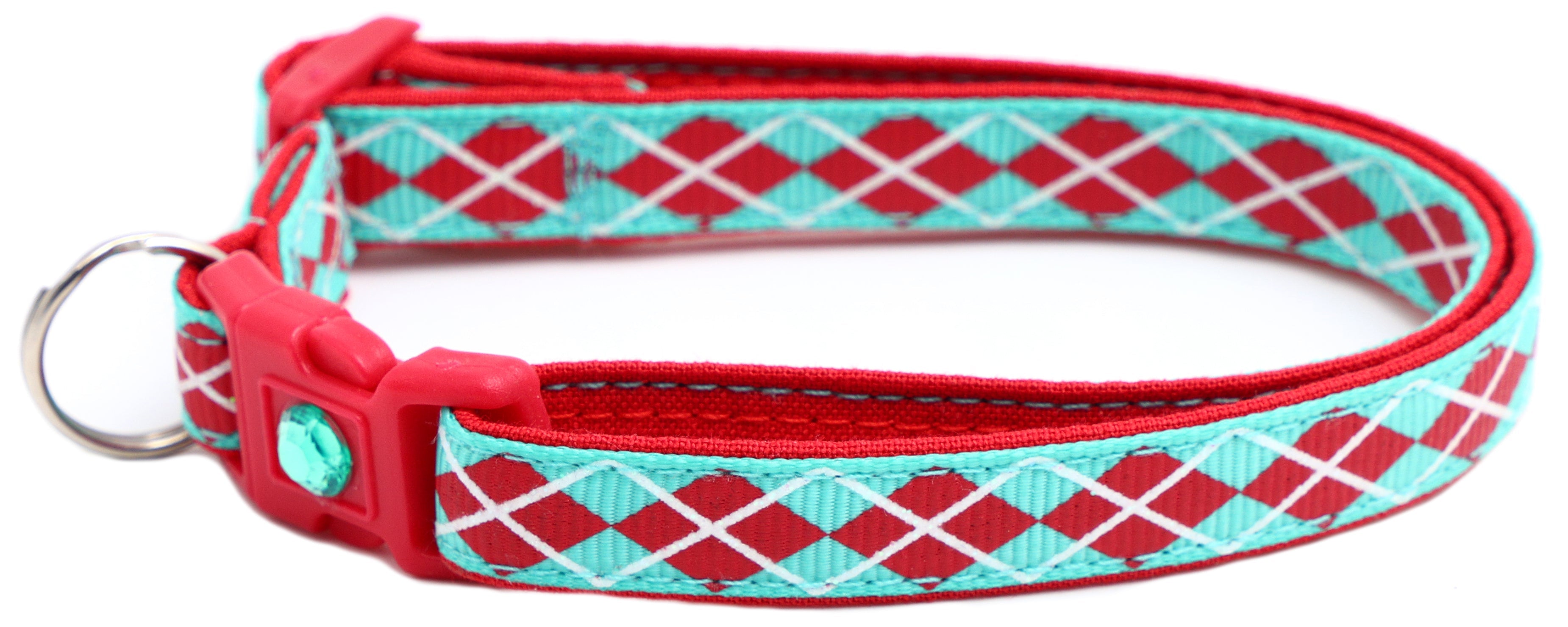 Red Argyle Breakaway Cat Collar-3
