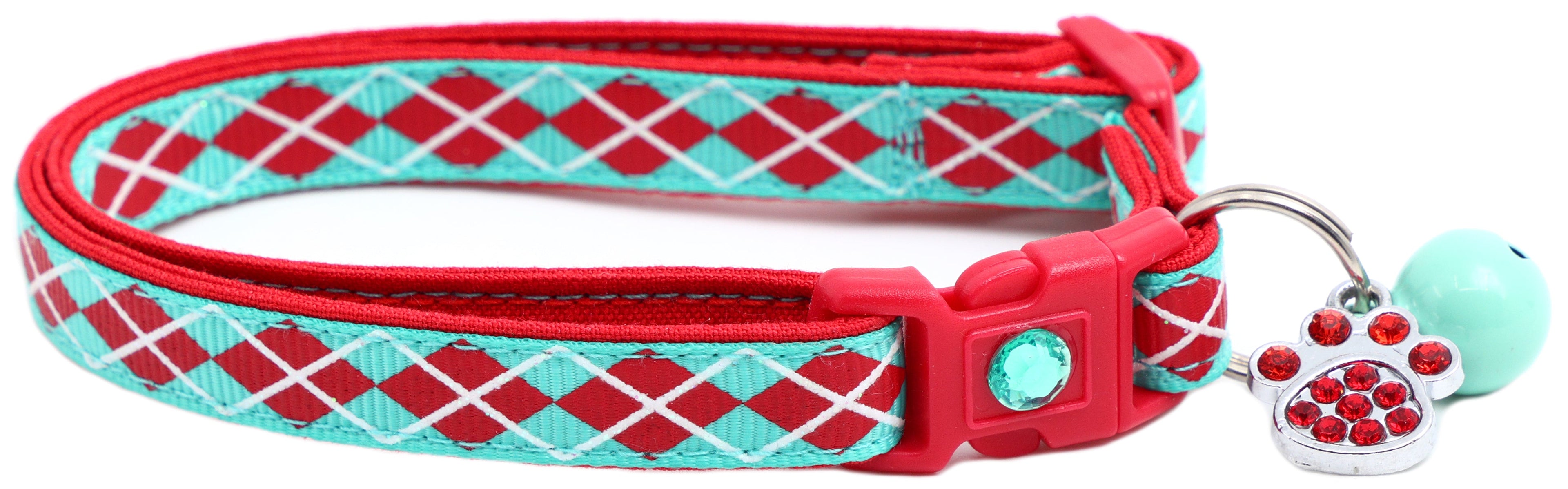 Red Argyle Breakaway Cat Collar-4