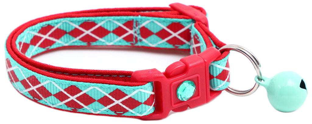 Red Argyle Breakaway Cat Collar-7