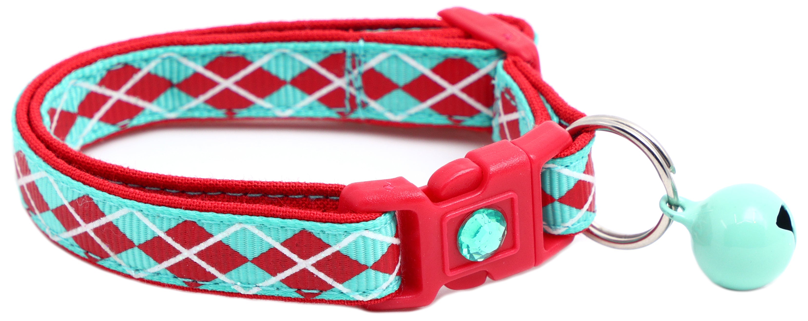 Red Argyle Breakaway Cat Collar-7