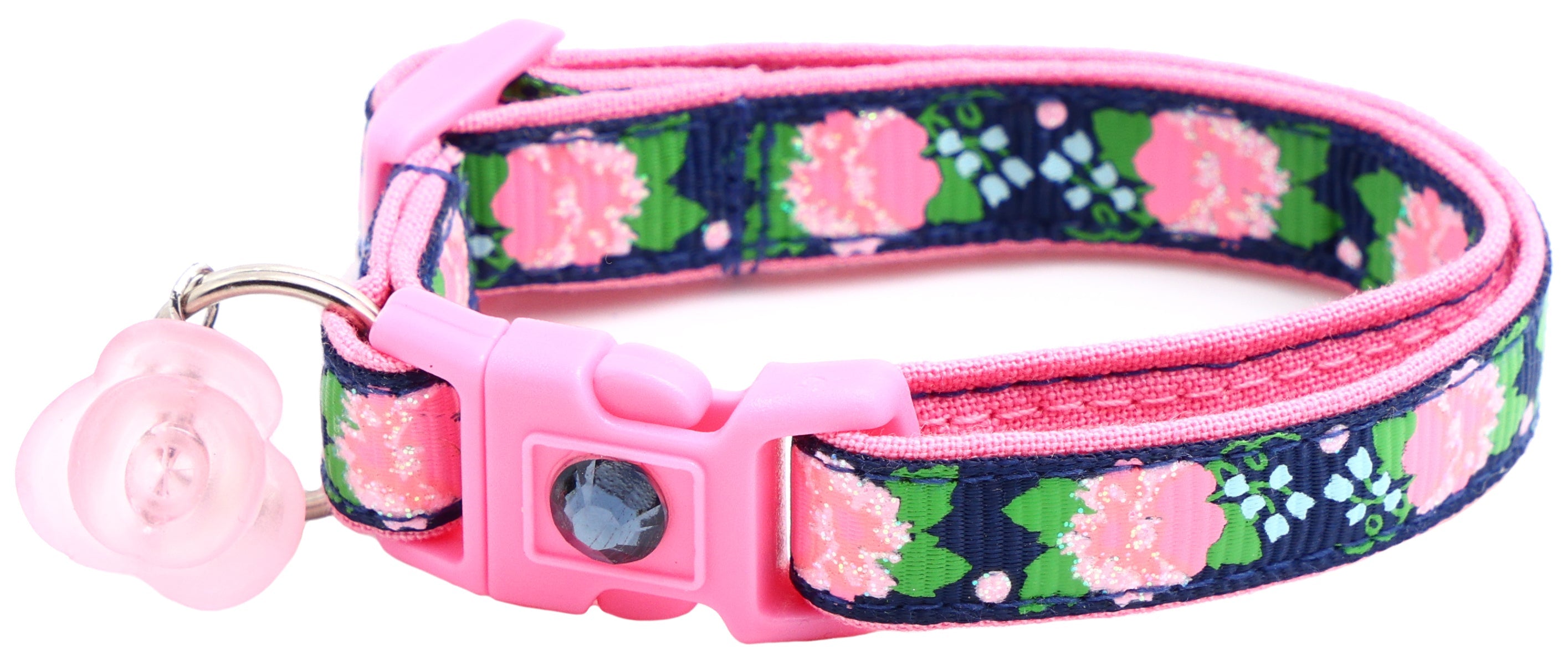 Pink Carnations on Navy Cat Collar-6