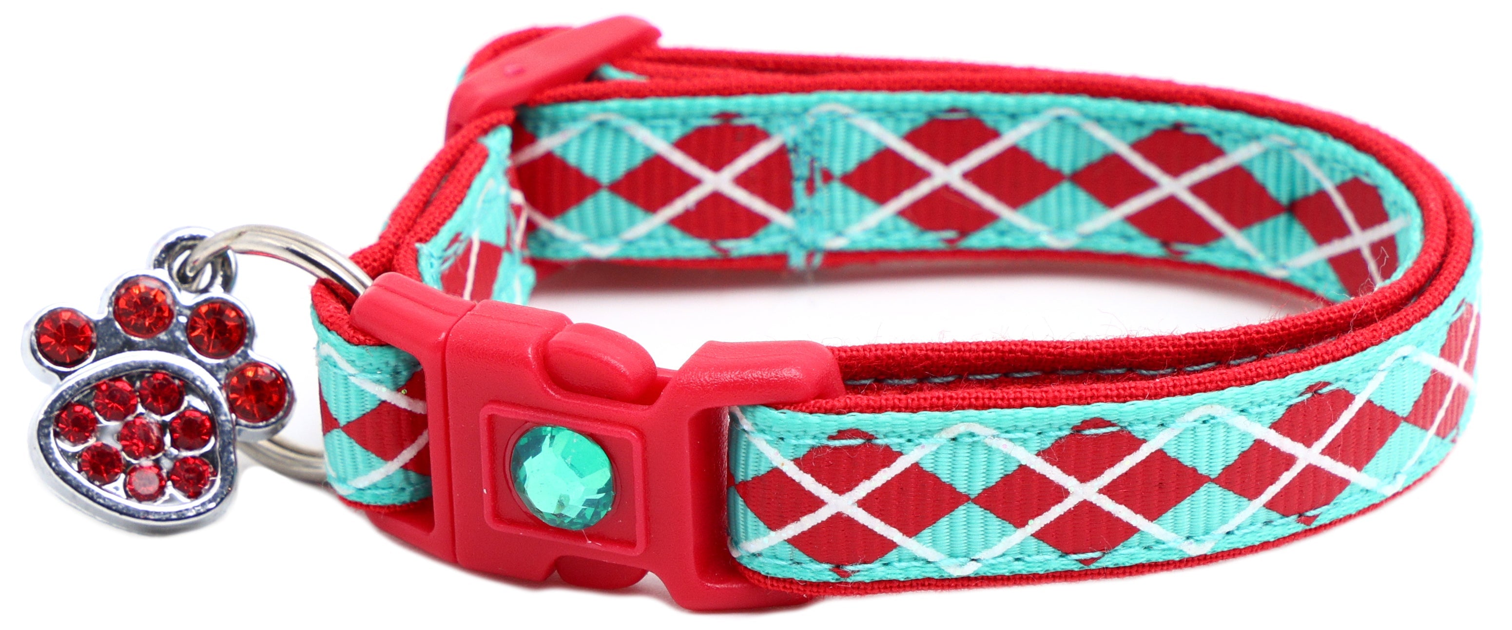 Red Argyle Breakaway Cat Collar-16