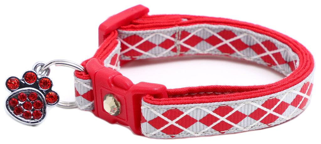 Red Argyle Breakaway Cat Collar-18