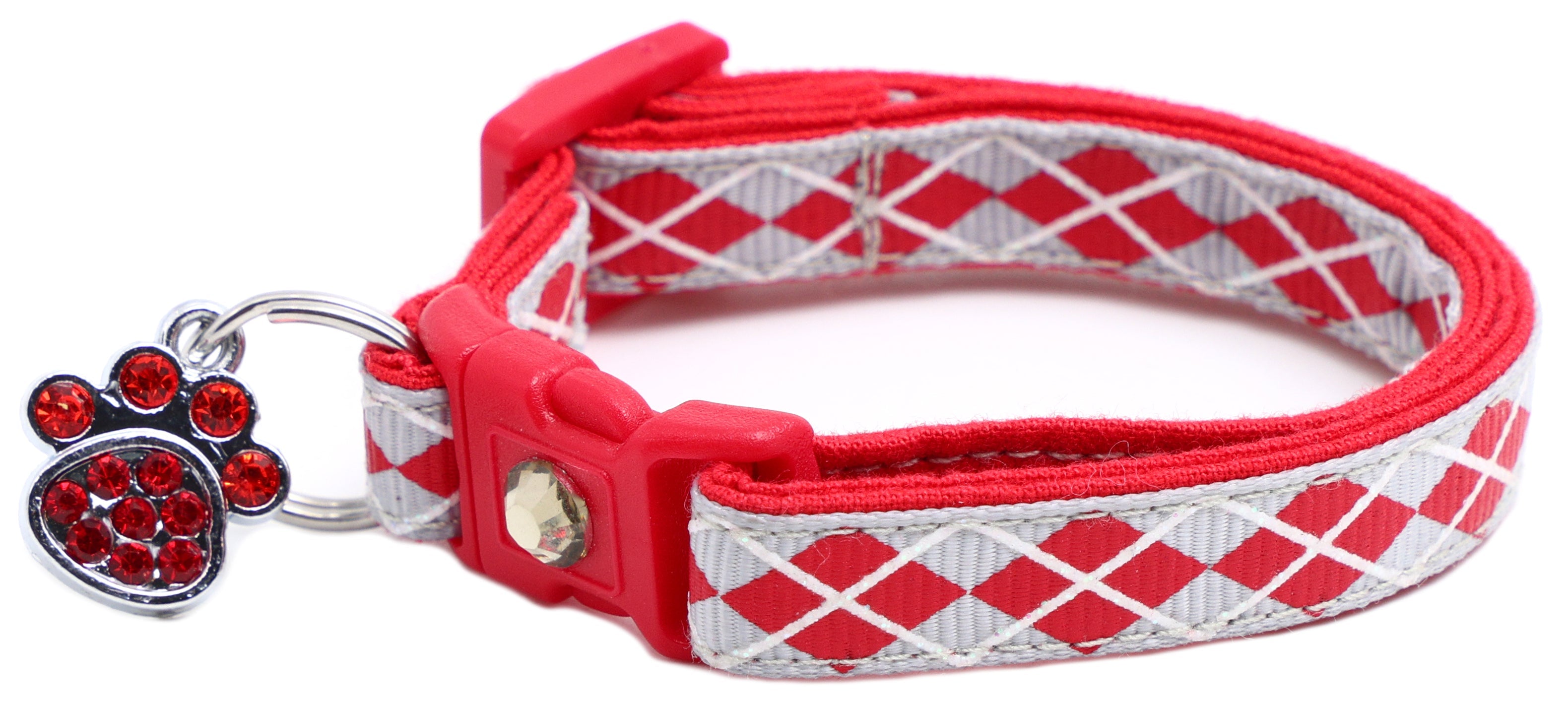 Red Argyle Breakaway Cat Collar-18
