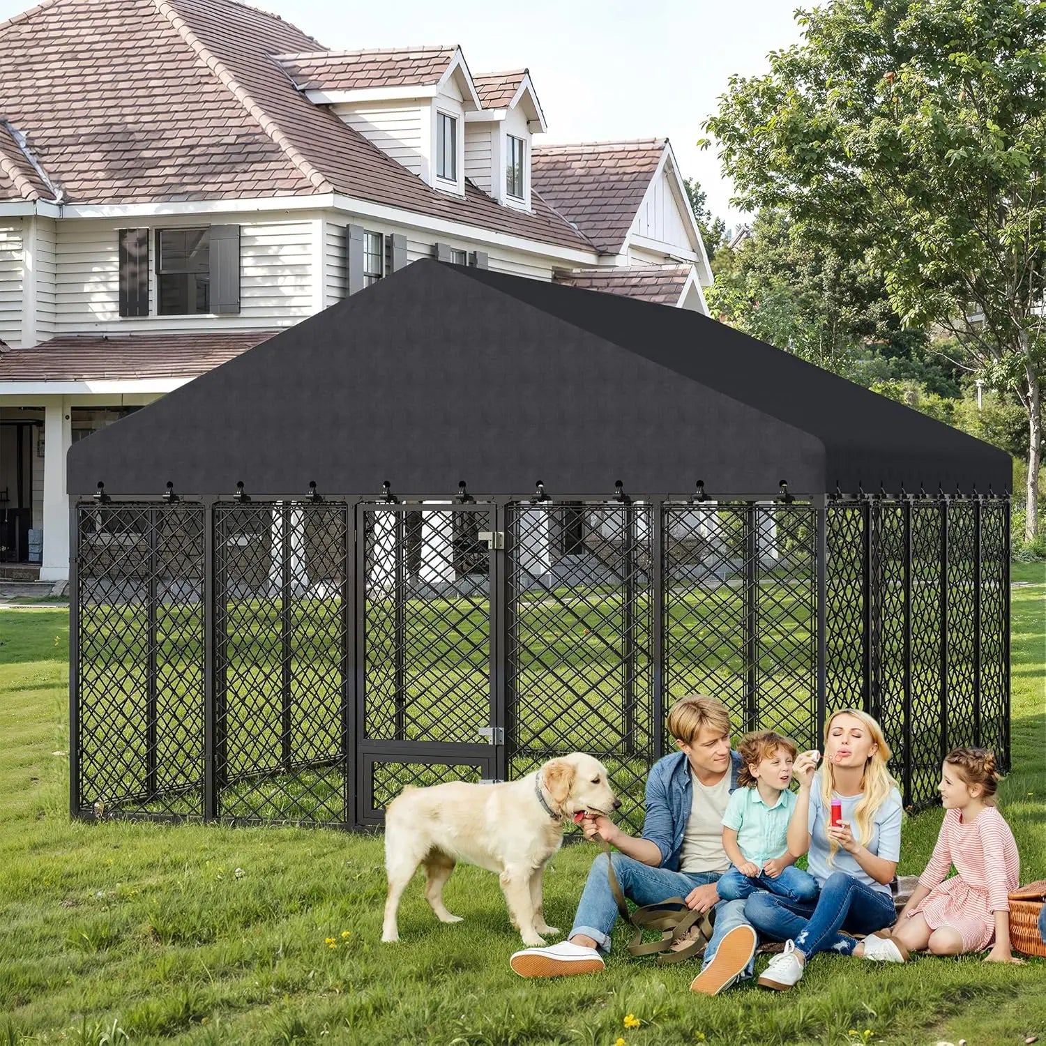 [Summervibes]Maison BACKYARDS Large Size Walk-In Wire Mesh Outdoor Dog Kennel, Anti-Rust Steel Enclosure with Secure Double Locks, Uv-Resistant Waterproof Roof Cover, Weatherproofing for Large Dogs (2-3 Packages Delivery) Tiktokshopspringglowup,Summervibe