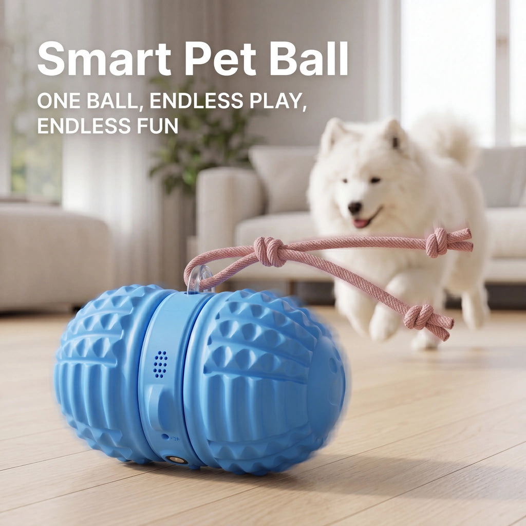 Smart Dog Toy Interactive Automatic Moving Ball Dual Motor Rolling Voice Recording Motion Activated Water Resistant Rechargeable Pet Toy with Rope for Small Medium Dogs Indoor Active Play Boredom Busting