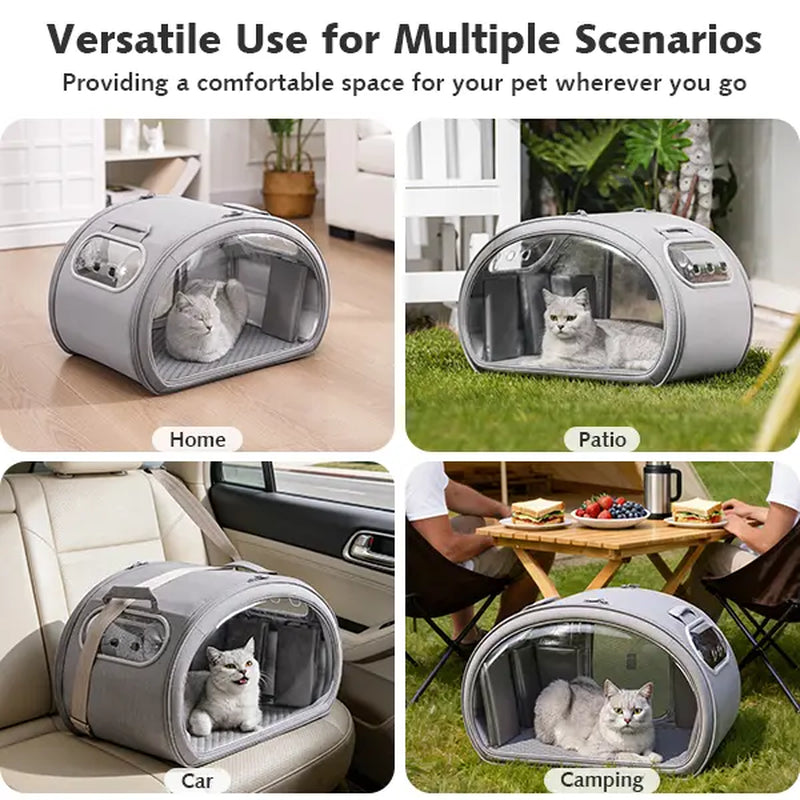 Pecute Pet Cooling House, Portable Bubble View Pod with Detachable Cooling Blanket, Full-View Window, Insulated Wall, No-Assembly Design for Small Dogs/Cats, Travel & Indoor Use