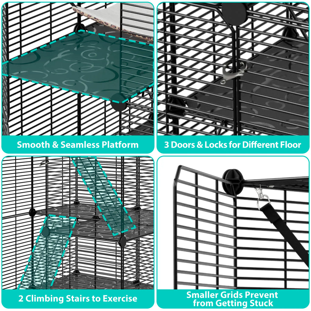 Zeny DIY Multi-Level Metal Wire Kitty Cage Carrier - 3-Tier/4-Tier Enclosed Indoor Kennel Playpen with Hammock, Skylight Door, Spacious Area for Cats, Small Animals