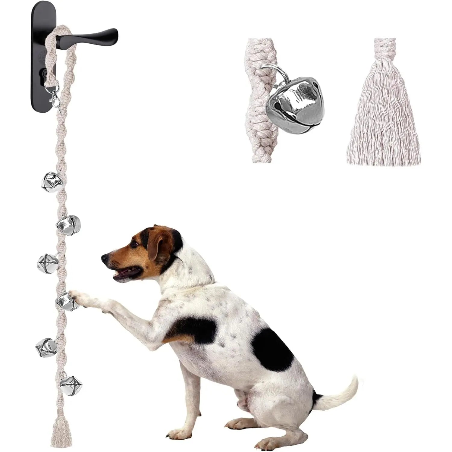 Handmade Look Adjustable Dog Potty Training Door Bell, Premium Twisted Yarn Potty Cue Tool, Beige Dog & Cat Flap Accessory