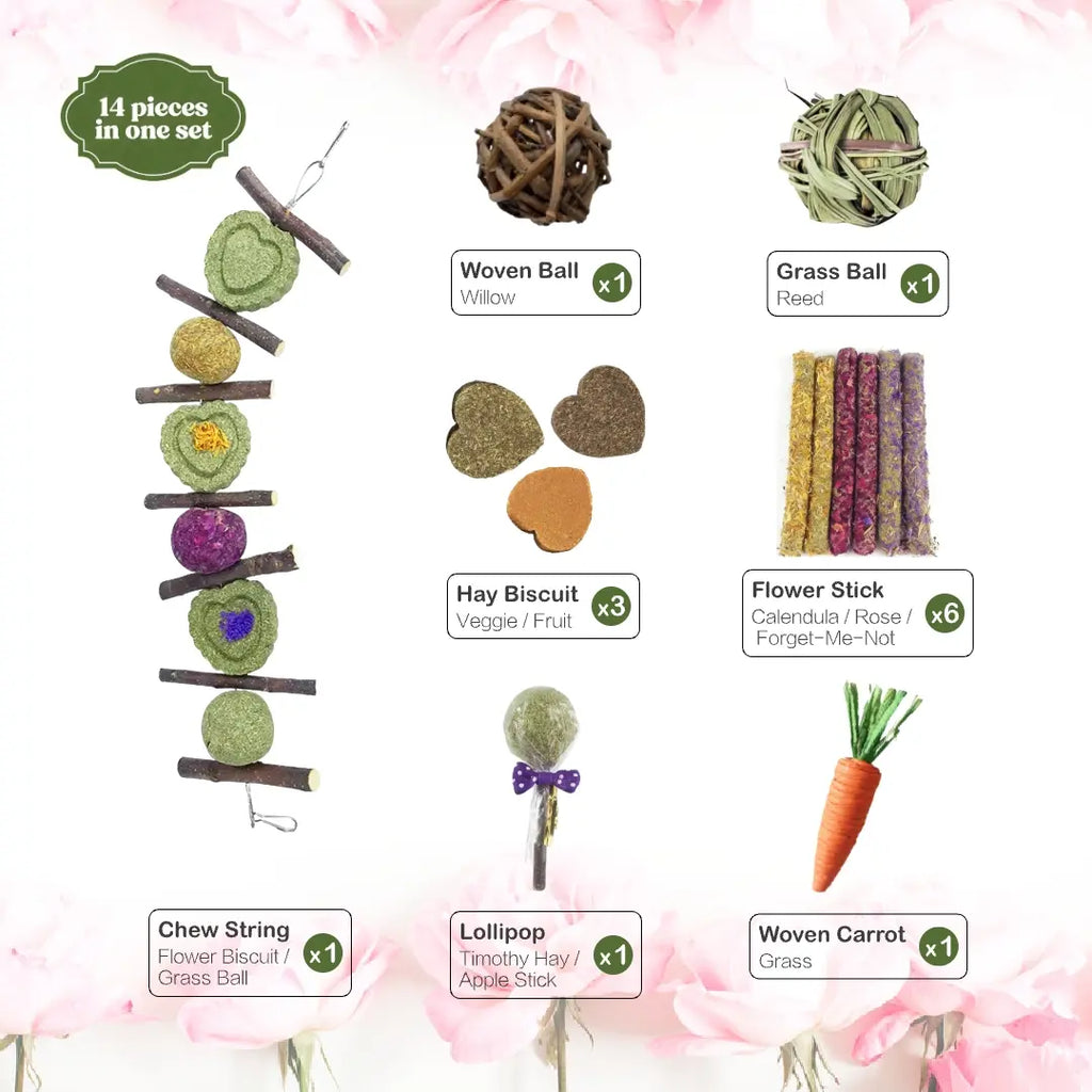 Rabbit Chew Toys Set, Natural Apple Sticks & Timothy Hay Treats, Molar Toys for Bunny, Guinea Pig, Small Pets, Cage Accessories for Teeth Grinding #Summervibes