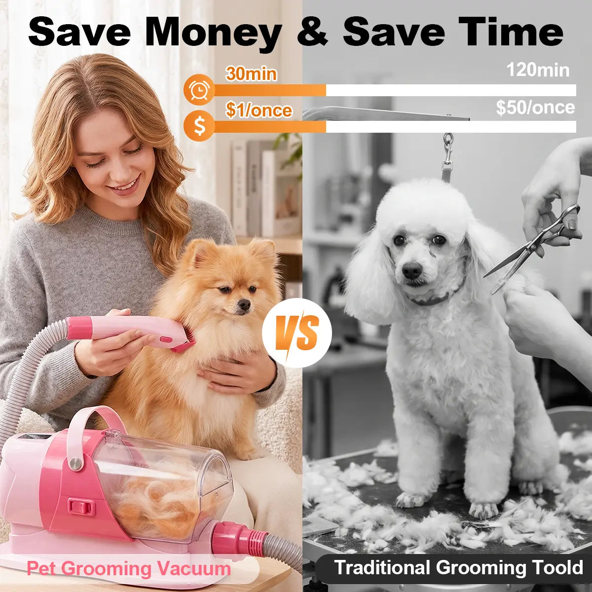 Anlecity 6-In-1 Pet Grooming Vacuum Kit for Dogs Cats, 3L Large Cup, 3 Suction Modes, Low Noise Dog Hair Vacuum Trimmer with 3-15Mm Guide Combs, 99% Hair Captured All-In-One Home Pet Groomer Remover #Petgrooming #Tiktokmademebuyit