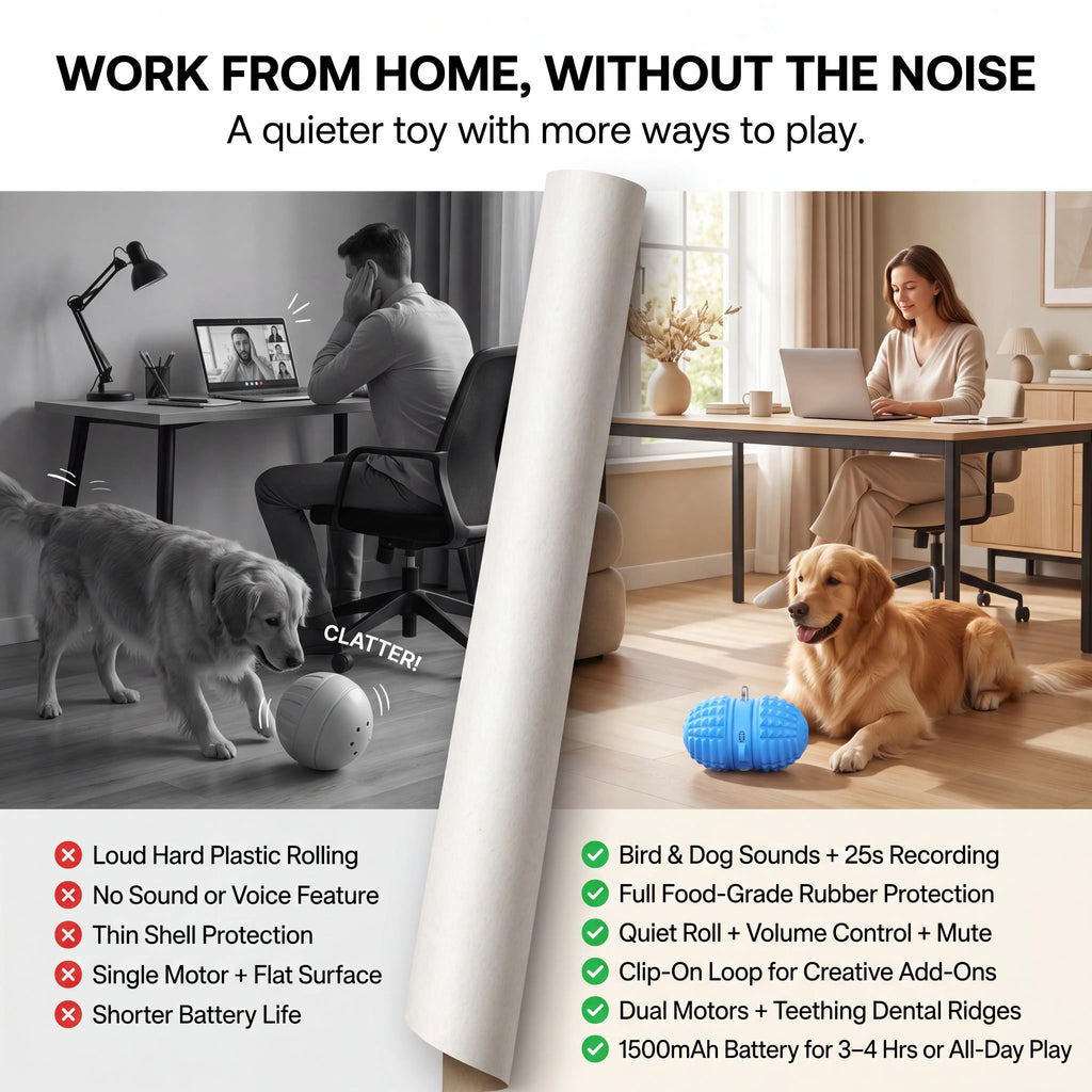 Smart Dog Toy Interactive Automatic Moving Ball Dual Motor Rolling Voice Recording Motion Activated Water Resistant Rechargeable Pet Toy with Rope for Small Medium Dogs Indoor Active Play Boredom Busting